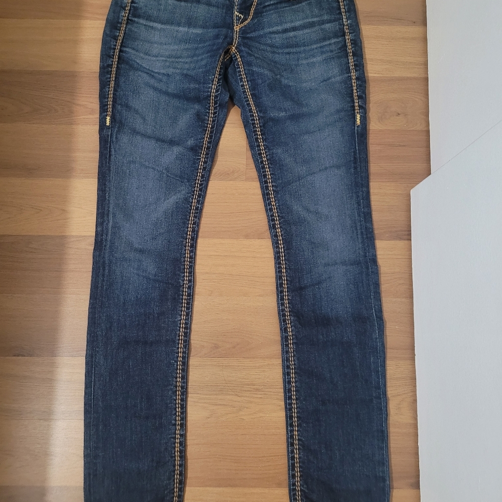Authentic True Religion Straight Skinny Leg Blue Jeans low waist size 24